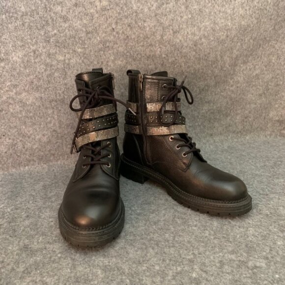 Inuovo Women’s Black Lace Up Booties Lottie strap Side Zip Ankle Boots - Picture 2 of 10